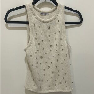 Zara Beige Sleeveless Top with Sparkling Details